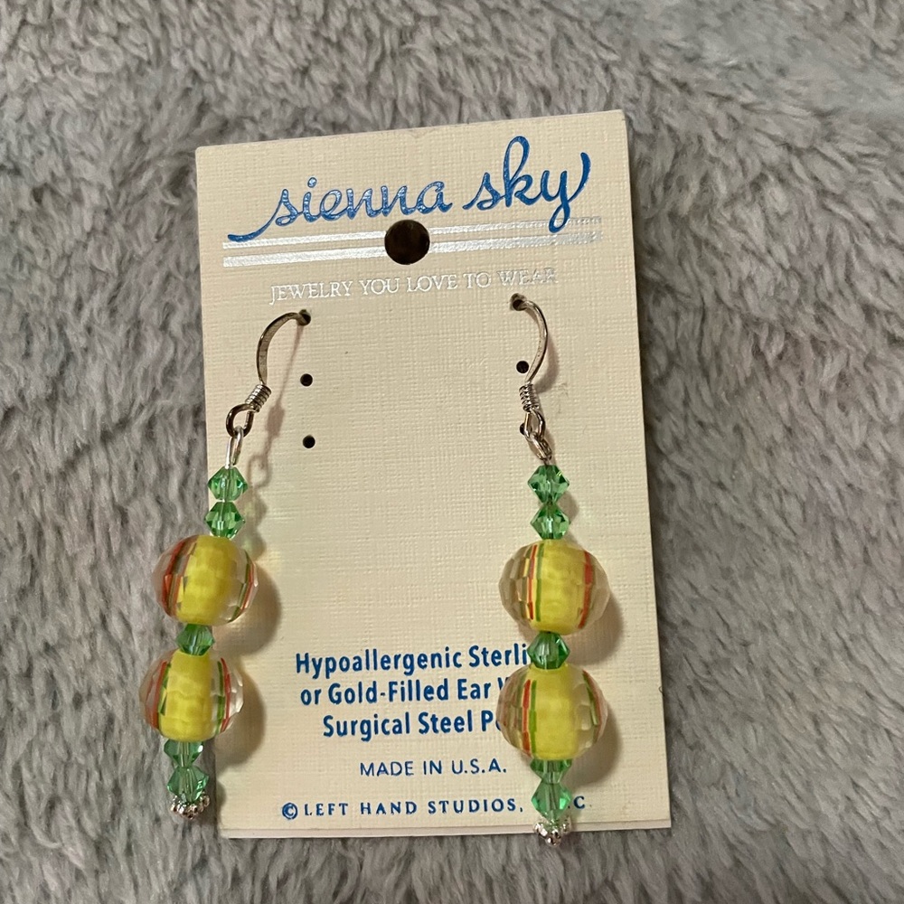 Green and Yellow Beaded Earrings